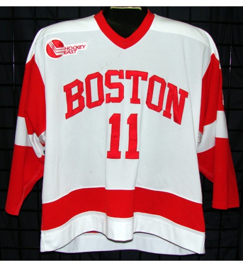 Custom NCAA 2004-05 Boston University Terriers BU 11 Dan Spang Hockey Jersey Home White